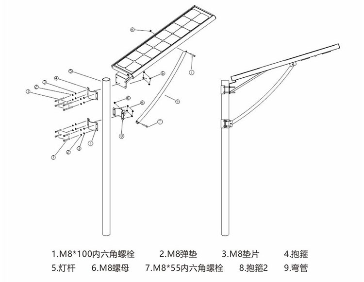 抖阴污视频照明一体化太阳能路灯安装示意图